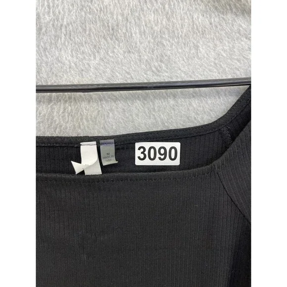 NY Collection Women's Bodysuit Ribbed 3/4 Sleeve Solid Black Medium - Picture 13 of 13